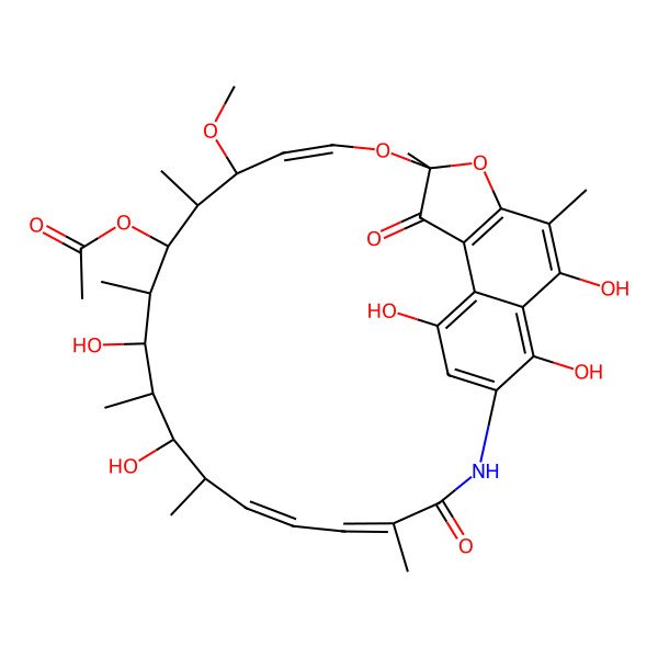 2D Structure of [(7S,9E,11S,12R,13S,14R,15R,16R,17S,18S)-2,15,17,27,29-pentahydroxy-11-methoxy-3,7,12,14,16,18,22-heptamethyl-6,23-dioxo-8,30-dioxa-24-azatetracyclo[23.3.1.14,7.05,28]triaconta-1(29),2,4,9,19,21,25,27-octaen-13-yl] acetate