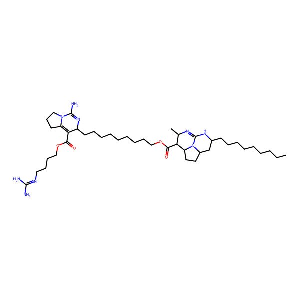2D Structure of 9-[1-Amino-4-[4-(diaminomethylideneamino)butoxycarbonyl]-3,5,6,7-tetrahydropyrrolo[1,2-c]pyrimidin-3-yl]nonyl 6-methyl-10-nonyl-7,9,12-triazatricyclo[6.3.1.04,12]dodec-7-ene-5-carboxylate