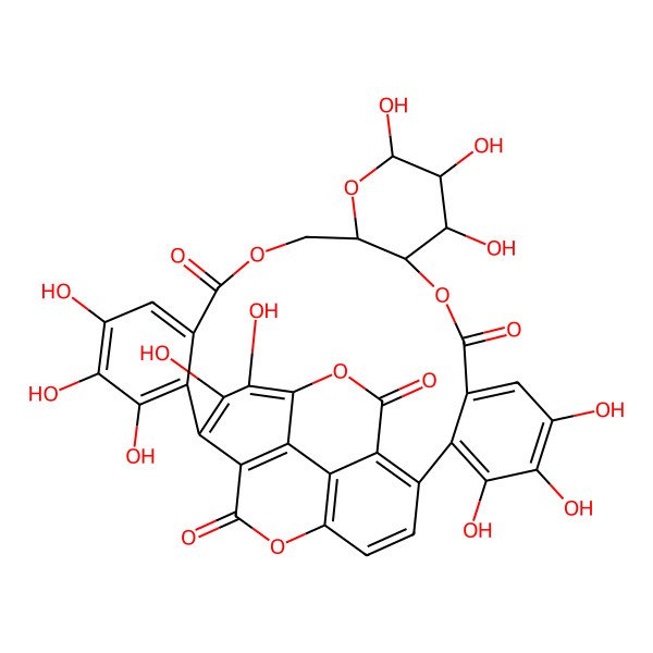 2D Structure of 3,4,5,11,12,13,21,22,23,26,27-Undecahydroxy-9,14,17,29,36-pentaoxaoctacyclo[29.8.0.02,7.010,15.019,24.025,34.028,33.032,37]nonatriaconta-1(31),2,4,6,19,21,23,25,27,32(37),33,38-dodecaene-8,18,30,35-tetrone