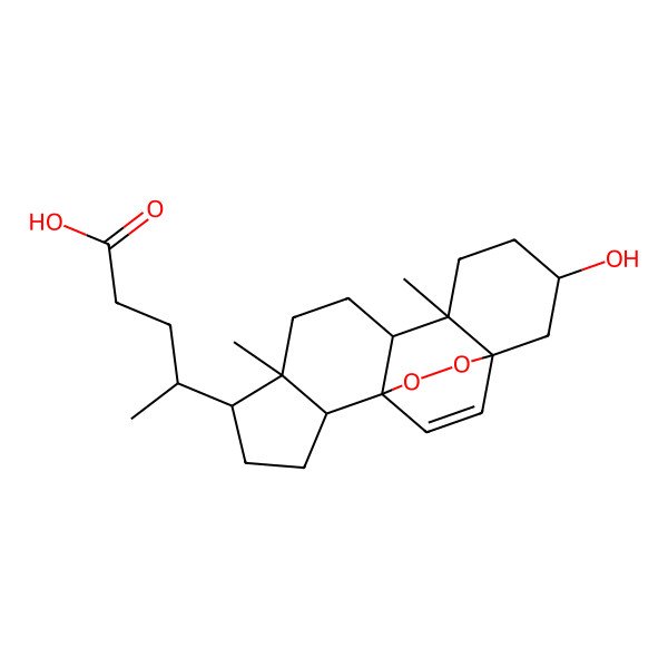 2D Structure of (4R)-4-[(1S,2R,5R,6R,9R,10R,13S,15S)-13-hydroxy-6,10-dimethyl-16,17-dioxapentacyclo[13.2.2.01,9.02,6.010,15]nonadec-18-en-5-yl]pentanoic acid