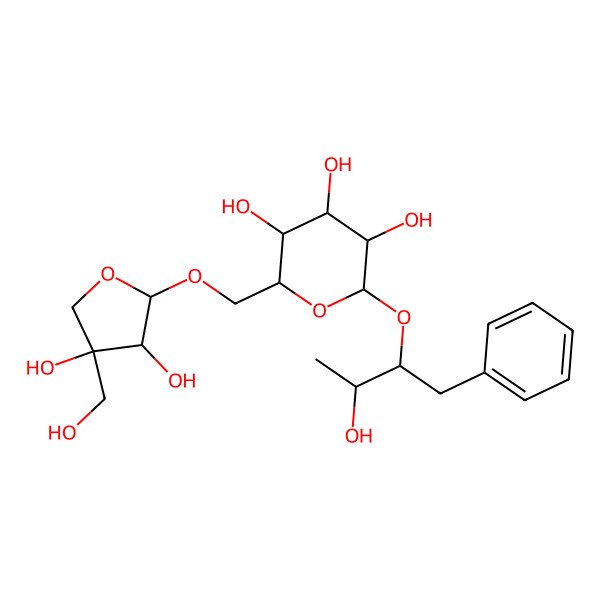 2D Structure of (2R,3S,4S,5R,6R)-2-[[(2R,3R,4R)-3,4-dihydroxy-4-(hydroxymethyl)oxolan-2-yl]oxymethyl]-6-[(2R,3R)-3-hydroxy-1-phenylbutan-2-yl]oxyoxane-3,4,5-triol