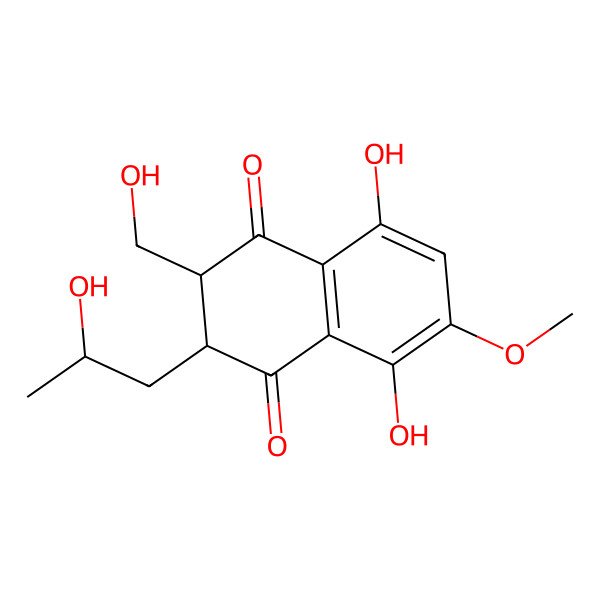 2D Structure of (2S,3R)-5,8-dihydroxy-2-(hydroxymethyl)-3-[(2R)-2-hydroxypropyl]-6-methoxy-2,3-dihydronaphthalene-1,4-dione
