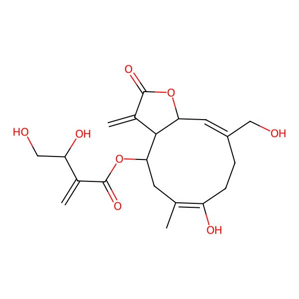2D Structure of [7-Hydroxy-10-(hydroxymethyl)-6-methyl-3-methylidene-2-oxo-3a,4,5,8,9,11a-hexahydrocyclodeca[b]furan-4-yl] 3,4-dihydroxy-2-methylidenebutanoate