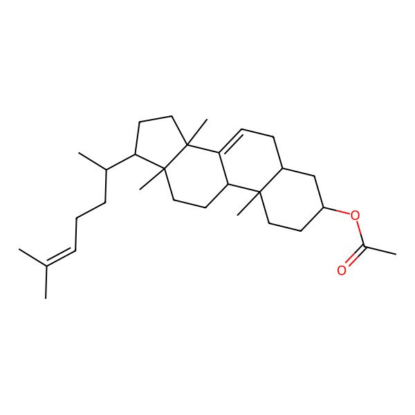 2D Structure of [(3S,5S,9R,10S,13R,14R,17R)-10,13,14-trimethyl-17-[(2R)-6-methylhept-5-en-2-yl]-1,2,3,4,5,6,9,11,12,15,16,17-dodecahydrocyclopenta[a]phenanthren-3-yl] acetate