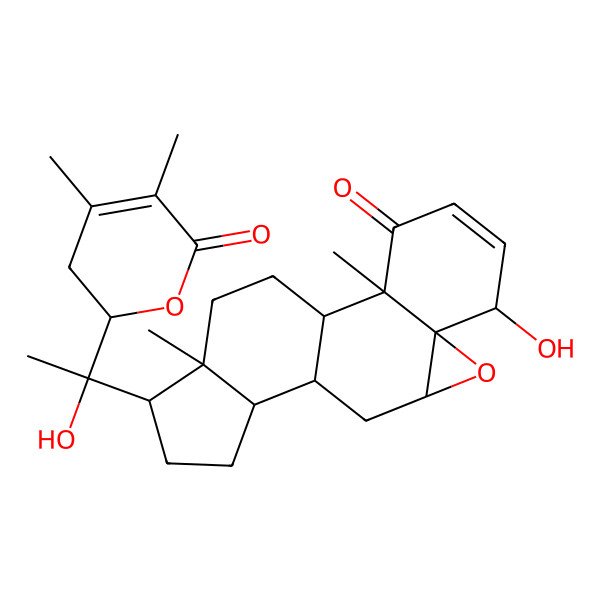 2D Structure of 15-[1-(4,5-Dimethyl-6-oxo-2,3-dihydropyran-2-yl)-1-hydroxyethyl]-6-hydroxy-2,16-dimethyl-8-oxapentacyclo[9.7.0.02,7.07,9.012,16]octadec-4-en-3-one