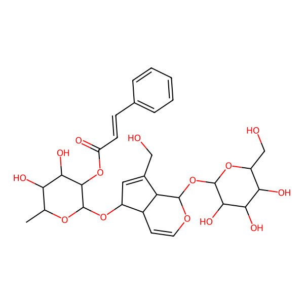 2D Structure of [(2R,3R,4R,5R,6S)-2-[[(1S,4aR,5S,7aS)-7-(hydroxymethyl)-1-[(2S,3R,4S,5S,6R)-3,4,5-trihydroxy-6-(hydroxymethyl)oxan-2-yl]oxy-1,4a,5,7a-tetrahydrocyclopenta[c]pyran-5-yl]oxy]-4,5-dihydroxy-6-methyloxan-3-yl] (E)-3-phenylprop-2-enoate