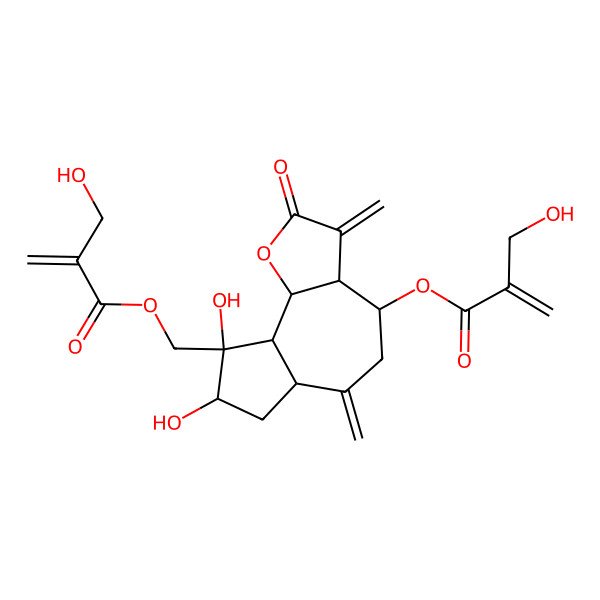 2D Structure of [8,9-Dihydroxy-4-[2-(hydroxymethyl)prop-2-enoyloxy]-3,6-dimethylidene-2-oxo-3a,4,5,6a,7,8,9a,9b-octahydroazuleno[8,7-b]furan-9-yl]methyl 2-(hydroxymethyl)prop-2-enoate