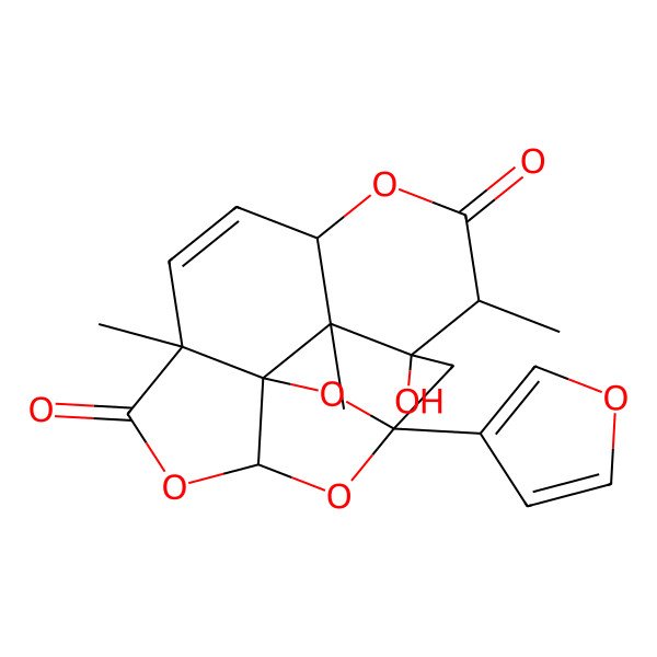 2D Structure of (1S,3R,6S,9R,12S,13S,14R,15S)-1-(furan-3-yl)-13-hydroxy-6,12,14-trimethyl-2,4,10,16-tetraoxapentacyclo[11.3.1.03,15.06,15.09,14]heptadec-7-ene-5,11-dione