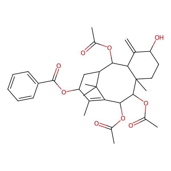 2D Structure of [(1R,2R,3R,5S,8R,9R,10R,13S)-2,9,10-triacetyloxy-5-hydroxy-8,12,15,15-tetramethyl-4-methylidene-13-tricyclo[9.3.1.03,8]pentadec-11-enyl] benzoate