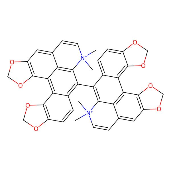 2D Structure of 11-(13,13-Dimethyl-4,6,19,21-tetraoxa-13-azoniahexacyclo[10.10.1.02,10.03,7.016,23.018,22]tricosa-1(23),2(10),3(7),8,11,14,16,18(22)-octaen-11-yl)-13,13-dimethyl-4,6,19,21-tetraoxa-13-azoniahexacyclo[10.10.1.02,10.03,7.016,23.018,22]tricosa-1(23),2(10),3(7),8,11,14,16,18(22)-octaene