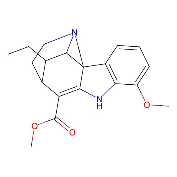 2D Structure of methyl (1S,11S,17R,18S)-18-ethyl-6-methoxy-8,14-diazapentacyclo[9.5.2.01,9.02,7.014,17]octadeca-2(7),3,5,9-tetraene-10-carboxylate