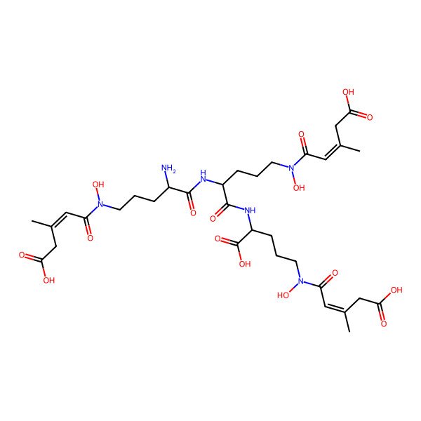 2D Structure of 5-[[4-Amino-5-[[1-[[1-carboxy-4-[(4-carboxy-3-methylbut-2-enoyl)-hydroxyamino]butyl]amino]-5-[(4-carboxy-3-methylbut-2-enoyl)-hydroxyamino]-1-oxopentan-2-yl]amino]-5-oxopentyl]-hydroxyamino]-3-methyl-5-oxopent-3-enoic acid