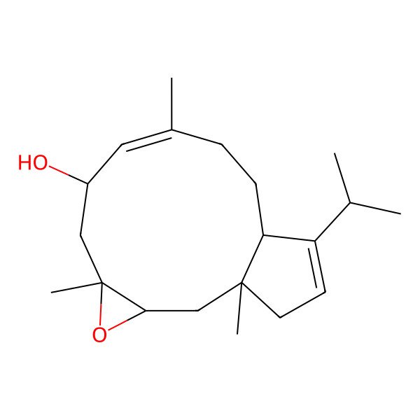2D Structure of (1R,3R,5S,7R,8E,12R)-1,5,9-trimethyl-13-propan-2-yl-4-oxatricyclo[10.3.0.03,5]pentadeca-8,13-dien-7-ol