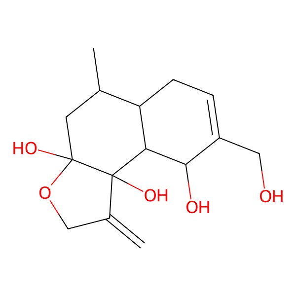 2D Structure of (3aS,5R,5aS,9R,9aS,9bR)-8-(hydroxymethyl)-5-methyl-1-methylidene-4,5,5a,6,9,9a-hexahydrobenzo[e][1]benzofuran-3a,9,9b-triol