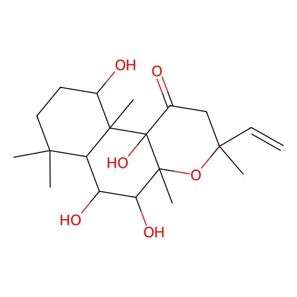 2D Structure of 3-ethenyl-5,6,10,10b-tetrahydroxy-3,4a,7,7,10a-pentamethyl-5,6,6a,8,9,10-hexahydro-2H-benzo[f]chromen-1-one