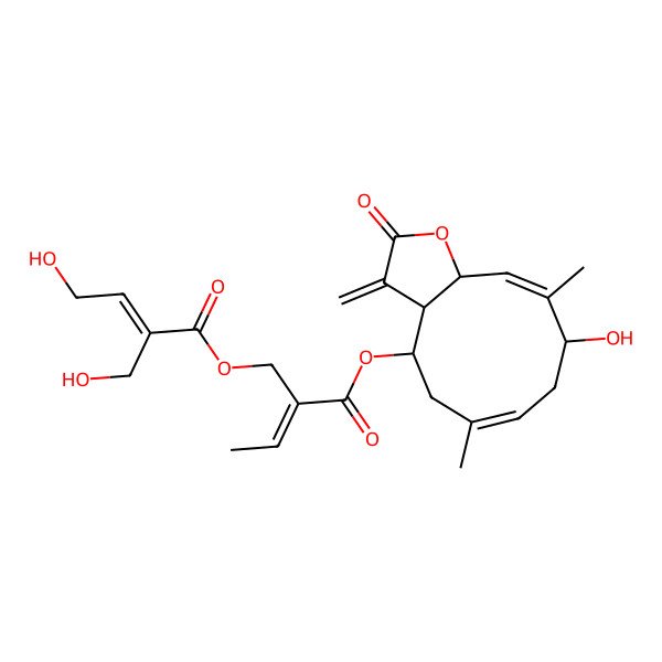 2D Structure of 2-[(9-Hydroxy-6,10-dimethyl-3-methylidene-2-oxo-3a,4,5,8,9,11a-hexahydrocyclodeca[b]furan-4-yl)oxycarbonyl]but-2-enyl 4-hydroxy-2-(hydroxymethyl)but-2-enoate