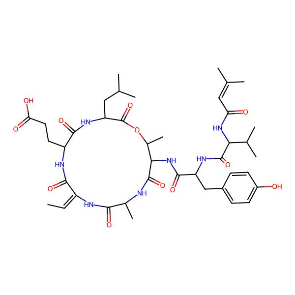 2D Structure of deamino-Val(2,3-dehydro)-DL-Val-DL-Tyr-DL-xiThr(1)-DL-Ala-Abu(2,3-dehydro)-DL-Glu-DL-Leu-(1)