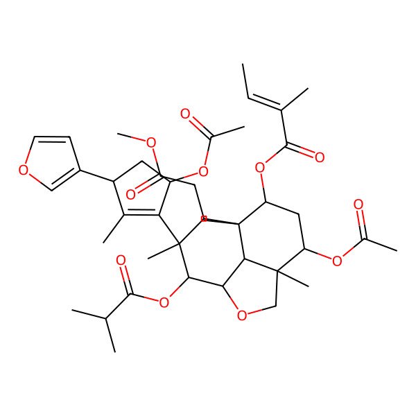 2D Structure of [(1R,4R,5R,7S,8R,9R,10R,11S,12S)-5-acetyloxy-10-[(3R,5S)-5-acetyloxy-3-(furan-3-yl)-2-methylcyclopenten-1-yl]-9-(2-methoxy-2-oxoethyl)-4,8,10-trimethyl-11-(2-methylpropanoyloxy)-2-oxatricyclo[6.3.1.04,12]dodecan-7-yl] (Z)-2-methylbut-2-enoate