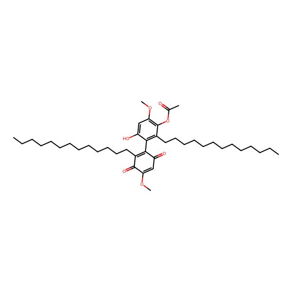 2D Structure of [4-Hydroxy-6-methoxy-3-(4-methoxy-3,6-dioxo-2-tridecylcyclohexa-1,4-dien-1-yl)-2-tridecylphenyl] acetate