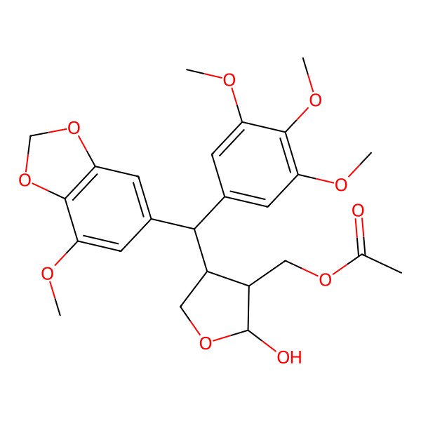 2D Structure of [(2R,3S,4S)-2-hydroxy-4-[(S)-(7-methoxy-1,3-benzodioxol-5-yl)-(3,4,5-trimethoxyphenyl)methyl]oxolan-3-yl]methyl acetate
