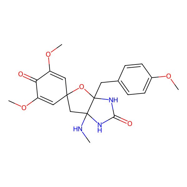 2D Structure of (3aR,6aS)-2',6'-dimethoxy-3a-[(4-methoxyphenyl)methyl]-6a-(methylamino)spiro[3,6-dihydro-1H-furo[2,3-d]imidazole-5,4'-cyclohexa-2,5-diene]-1',2-dione