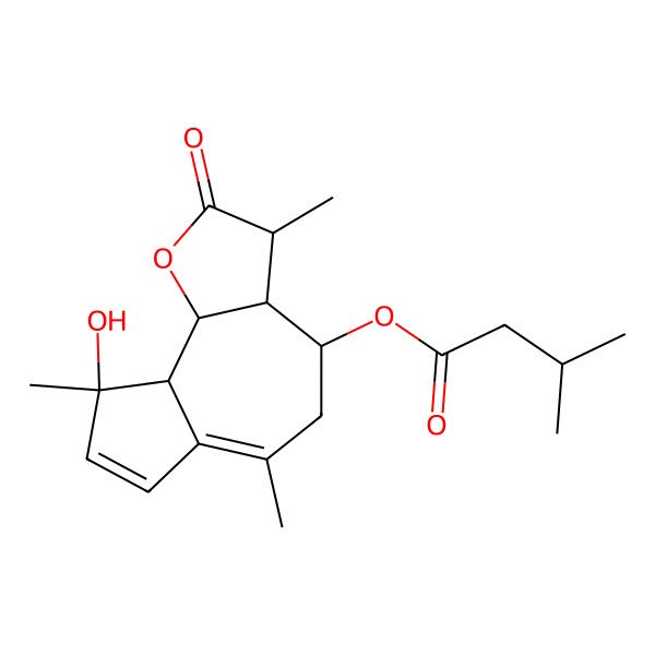 2D Structure of [(3R,3aR,4S,9S,9aS,9bS)-9-hydroxy-3,6,9-trimethyl-2-oxo-3,3a,4,5,9a,9b-hexahydroazuleno[4,5-b]furan-4-yl] 3-methylbutanoate
