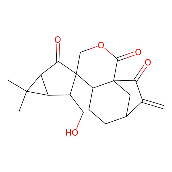 2D Structure of (1S,1'S,4'R,5S,5'R,6S,9R)-4'-(hydroxymethyl)-6',6'-dimethyl-10-methylidenespiro[3-oxatricyclo[7.2.1.01,6]dodecane-5,3'-bicyclo[3.1.0]hexane]-2,2',11-trione