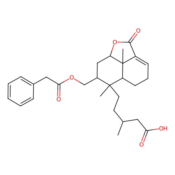2D Structure of 5-[9,12-Dimethyl-3-oxo-10-[(2-phenylacetyl)oxymethyl]-2-oxatricyclo[6.3.1.04,12]dodec-4-en-9-yl]-3-methylpentanoic acid