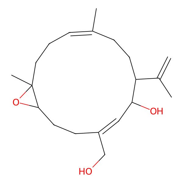 2D Structure of (1R,4e,6s,7r,10e,14r)-6-hydroxy-10,14-dimethyl-7-(1-methylethenyl)-15-oxabicyclo[12.1.0]pentadeca-4,10-diene-4-methanol