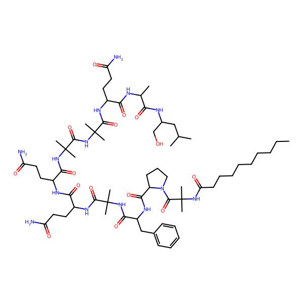 2D Structure of decanoyl-Aib-D-Pro-Phe-Aib-Gln-Gln-Aib-Aib-Gln-Ala-Leu-ol