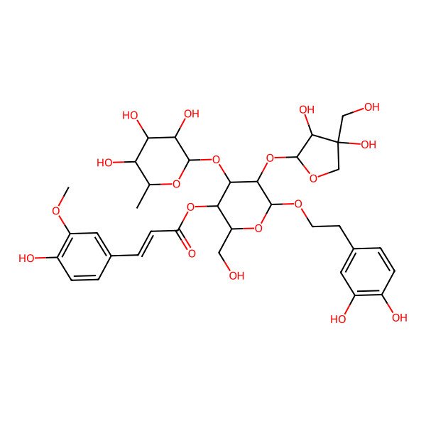 2D Structure of [(2R,3R,4S,5R,6R)-5-[(2S,3R,4R)-3,4-dihydroxy-4-(hydroxymethyl)oxolan-2-yl]oxy-6-[2-(3,4-dihydroxyphenyl)ethoxy]-2-(hydroxymethyl)-4-[(2S,3R,4R,5R,6S)-3,4,5-trihydroxy-6-methyloxan-2-yl]oxyoxan-3-yl] (E)-3-(4-hydroxy-3-methoxyphenyl)prop-2-enoate