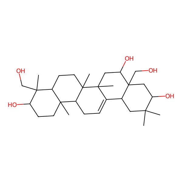 2D Structure of 4a,9-Bis(hydroxymethyl)-2,2,6a,6b,9,12a-hexamethyl-1,3,4,5,6,6a,7,8,8a,10,11,12,13,14b-tetradecahydropicene-3,5,10-triol 2D Structure of 4a,9-Bis(hydroxymethyl)-2,2,6a,6b,9,12a-hexamethyl-1,3,4,5,6,6a,7,8,8a,10,11,12,13,14b-tetradecahydropicene-3,5,10-triol