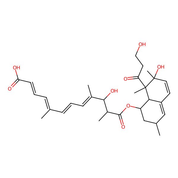 2D Structure of (2E,4E,6E,8E)-12-[[(1S,3S,7R,8R,8aS)-7-hydroxy-8-(3-hydroxypropanoyl)-3,7,8-trimethyl-1,2,3,8a-tetrahydronaphthalen-1-yl]oxy]-10-hydroxy-5,9,11-trimethyl-12-oxododeca-2,4,6,8-tetraenoic acid