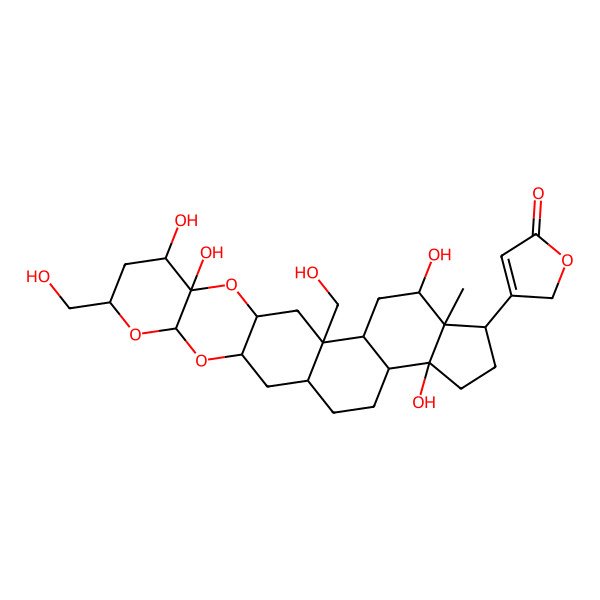 2D Structure of 3-[(1S,3R,5S,7S,9R,10S,12R,14R,15S,17R,18S,19R,22S,23R)-9,10,17,22-tetrahydroxy-7,14-bis(hydroxymethyl)-18-methyl-4,6,11-trioxahexacyclo[12.11.0.03,12.05,10.015,23.018,22]pentacosan-19-yl]-2H-furan-5-one
