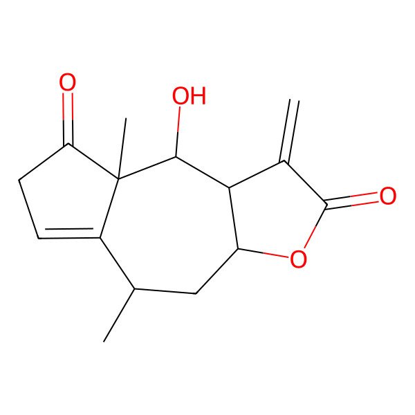 2D Structure of (3aR,5R,8aR,9S,9aR)-9-hydroxy-5,8a-dimethyl-1-methylidene-3a,4,5,7,9,9a-hexahydroazuleno[6,7-b]furan-2,8-dione