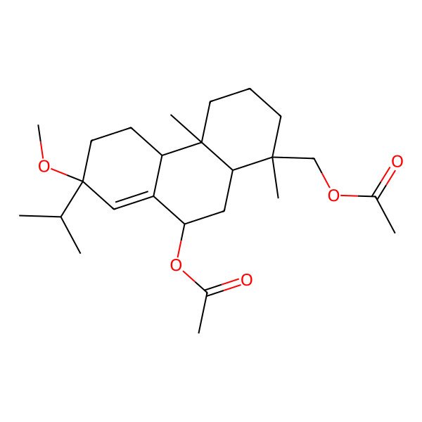 2D Structure of (9-acetyloxy-7-methoxy-1,4a-dimethyl-7-propan-2-yl-3,4,4b,5,6,9,10,10a-octahydro-2H-phenanthren-1-yl)methyl acetate