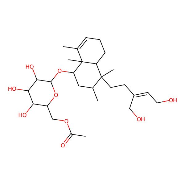 2D Structure of [3,4,5-Trihydroxy-6-[[4-[5-hydroxy-3-(hydroxymethyl)pent-3-enyl]-3,4,8,8a-tetramethyl-1,2,3,4a,5,6-hexahydronaphthalen-1-yl]oxy]oxan-2-yl]methyl acetate
