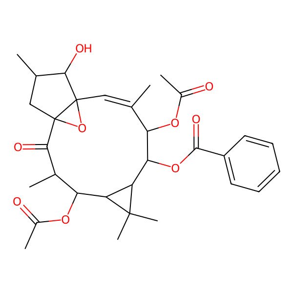 2D Structure of [(1R,3R,4R,5R,7S,8S,9R,10E,12S,13R,14R)-4,9-diacetyloxy-13-hydroxy-3,6,6,10,14-pentamethyl-2-oxo-16-oxatetracyclo[10.3.1.01,12.05,7]hexadec-10-en-8-yl] benzoate