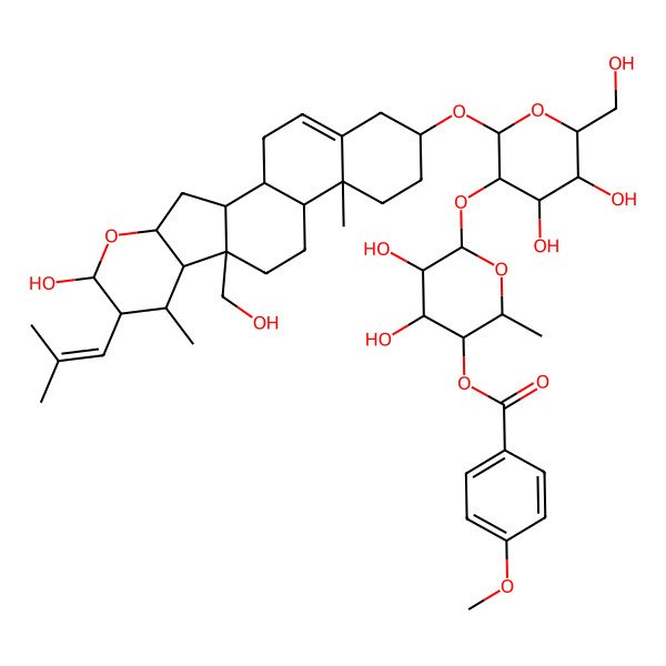 2D Structure of [6-[4,5-Dihydroxy-2-[[6-hydroxy-10-(hydroxymethyl)-8,14-dimethyl-7-(2-methylprop-1-enyl)-5-oxapentacyclo[11.8.0.02,10.04,9.014,19]henicos-19-en-17-yl]oxy]-6-(hydroxymethyl)oxan-3-yl]oxy-4,5-dihydroxy-2-methyloxan-3-yl] 4-methoxybenzoate