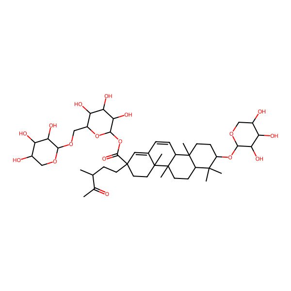 2D Structure of [3,4,5-trihydroxy-6-[(3,4,5-trihydroxyoxan-2-yl)oxymethyl]oxan-2-yl] 4a,4b,7,7,10a-pentamethyl-2-(3-methyl-4-oxopentyl)-8-(3,4,5-trihydroxyoxan-2-yl)oxy-4,5,6,6a,8,9,10,10b-octahydro-3H-chrysene-2-carboxylate
