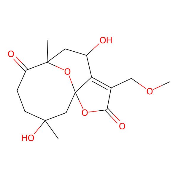 2D Structure of 6,12-Dihydroxy-4-(methoxymethyl)-8,12-dimethyl-2,14-dioxatricyclo[6.5.1.01,5]tetradec-4-ene-3,9-dione