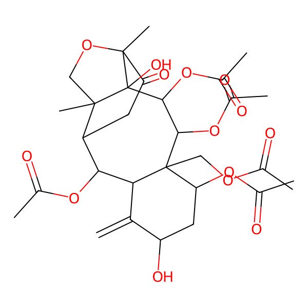 2D Structure of (3,4,6,11-Tetraacetyloxy-2,8-dihydroxy-1,15-dimethyl-9-methylidene-14-oxo-16-oxatetracyclo[10.5.0.02,15.05,10]heptadecan-5-yl)methyl acetate