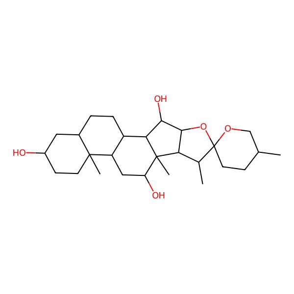 2D Structure of (1R,2S,3R,4R,5'R,6R,7S,8R,9R,10R,12S,13S,16S,18S)-5',7,9,13-tetramethylspiro[5-oxapentacyclo[10.8.0.02,9.04,8.013,18]icosane-6,2'-oxane]-3,10,16-triol