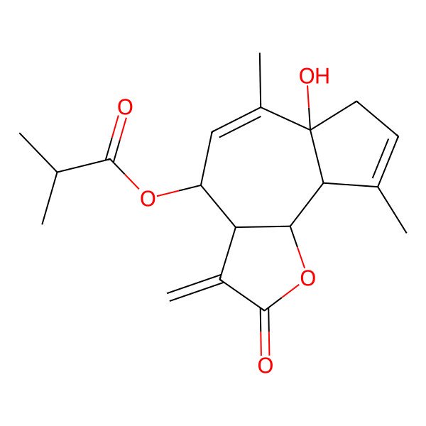2D Structure of (6a-hydroxy-6,9-dimethyl-3-methylidene-2-oxo-4,7,9a,9b-tetrahydro-3aH-azuleno[4,5-b]furan-4-yl) 2-methylpropanoate
