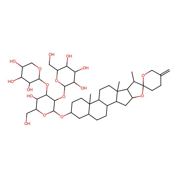 2D Structure of 2-[5-Hydroxy-6-(hydroxymethyl)-4-(3,4,5-trihydroxyoxan-2-yl)oxy-2-(7,9,13-trimethyl-5'-methylidenespiro[5-oxapentacyclo[10.8.0.02,9.04,8.013,18]icosane-6,2'-oxane]-16-yl)oxyoxan-3-yl]oxy-6-(hydroxymethyl)oxane-3,4,5-triol
