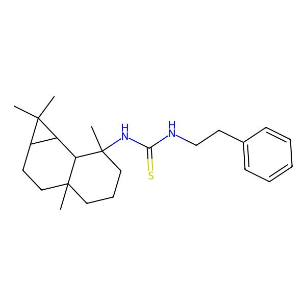 2D Structure of 1-[(1aR,3aS,7S,7aS,7bR)-1,1,3a,7-tetramethyl-1a,2,3,4,5,6,7a,7b-octahydrocyclopropa[a]naphthalen-7-yl]-3-(2-phenylethyl)thiourea
