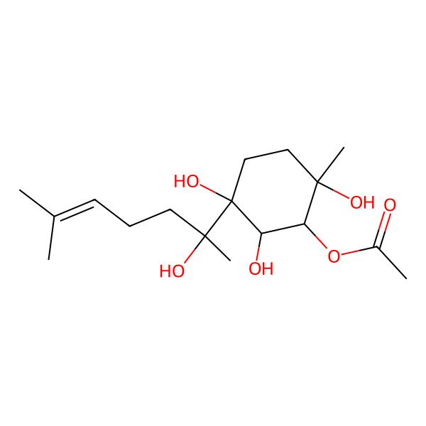 2D Structure of [(1R,2R,5R,6R)-2,5,6-trihydroxy-5-[(2R)-2-hydroxy-6-methylhept-5-en-2-yl]-2-methylcyclohexyl] acetate