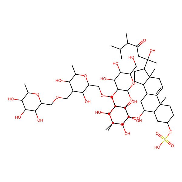 2D Structure of [(3S,10S,13S,17R)-6-[(3R,4S,5R,6R)-3-[(2S,3R,4R,5S,6R)-4,5-dihydroxy-6-(hydroxymethyl)-3-[(2S,3R,4R,5S,6R)-3,4,5-trihydroxy-6-methyloxan-2-yl]oxyoxan-2-yl]oxy-4-[[(2S,3R,4S,5R,6R)-3,5-dihydroxy-6-methyl-4-[[(2S,3R,4R,5R,6R)-3,4,5-trihydroxy-6-methyloxan-2-yl]methoxymethyl]oxan-2-yl]methoxymethyl]-5-hydroxy-6-methyloxan-2-yl]oxy-17-(2-hydroxy-5,6-dimethyl-4-oxoheptan-2-yl)-10,13-dimethyl-2,3,4,5,6,7,8,12,14,15,16,17-dodecahydro-1H-cyclopenta[a]phenanthren-3-yl] hydrogen sulfate