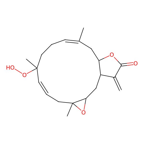 2D Structure of (1R,3S,5S,9R,15S)-9-hydroperoxy-5,9,13-trimethyl-18-methylidene-4,16-dioxatricyclo[13.3.0.03,5]octadeca-7,12-dien-17-one
