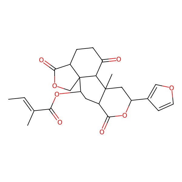 2D Structure of [(1R,2S,4S,7S,9R,10R,14R)-7-(furan-3-yl)-9-methyl-5,11,15-trioxo-6,16-dioxatetracyclo[8.7.0.01,14.04,9]heptadecan-2-yl] (Z)-2-methylbut-2-enoate